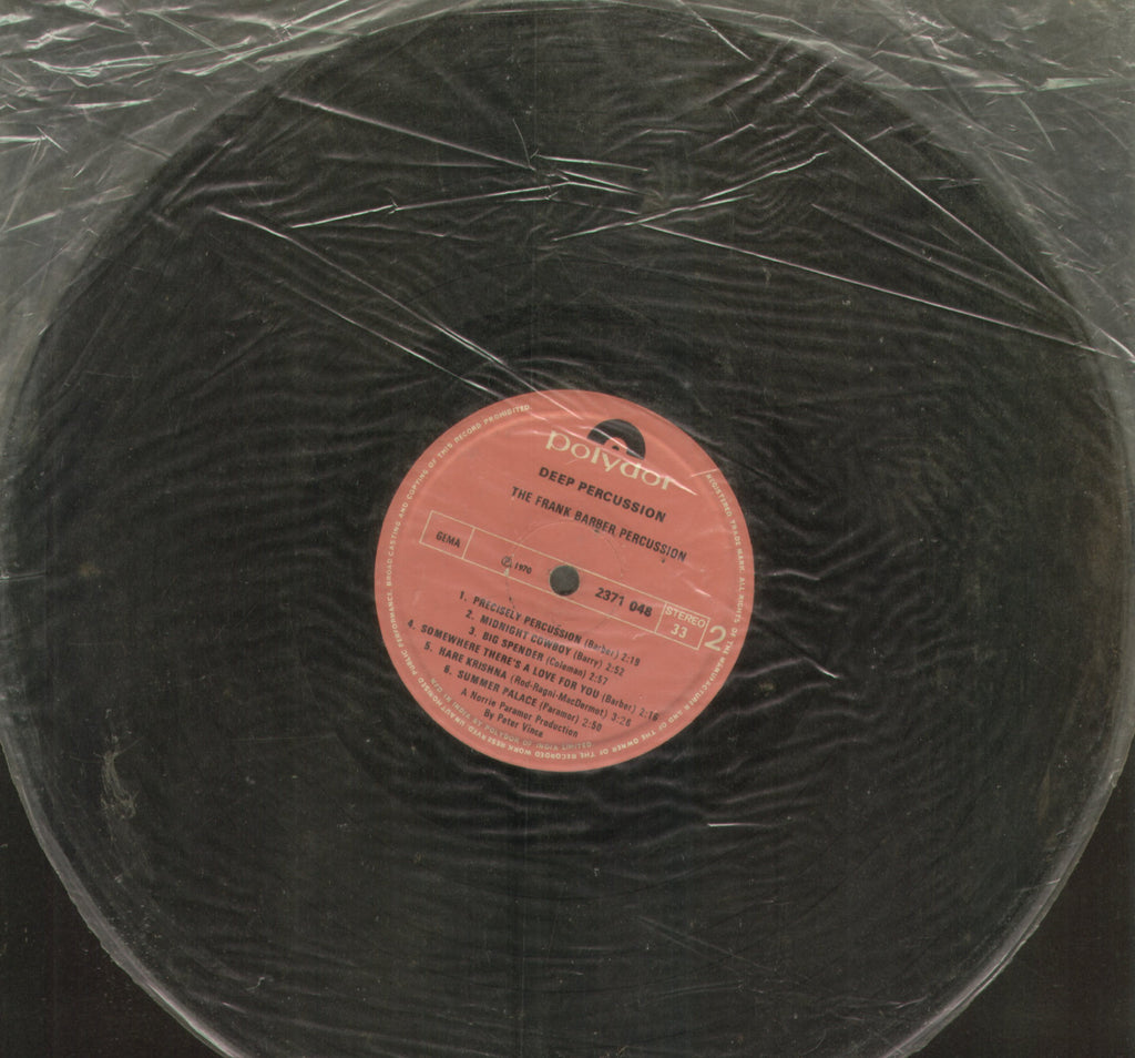 Deep Percussion The Frank Barber Percussion - English Bollywood Vinyl LP - No Sleeve