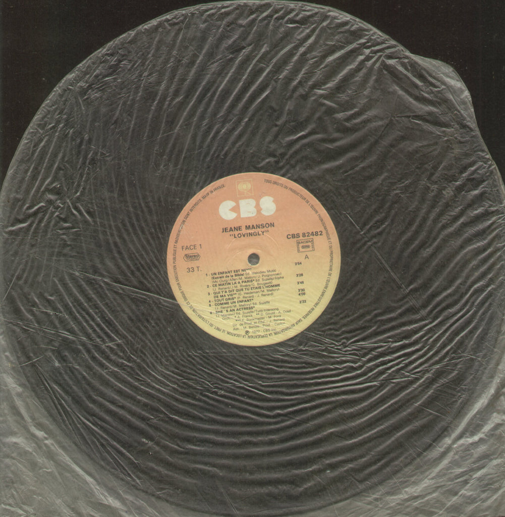 Jeane Manson "Lovingly" - Hindi Bollywood Vinyl LP - No Sleeve