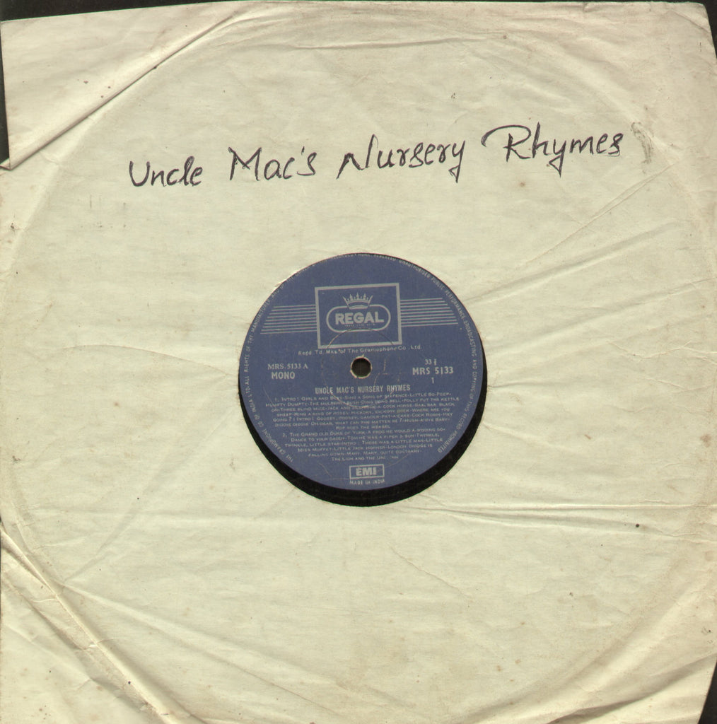 Uncle Mac's Nursery Rhymes - English Bollywood Vinyl LP - No Sleeve