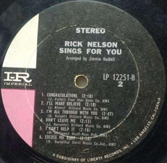 RICK NELSON SINGS FOR YOU - ENGLISH VINYL LP