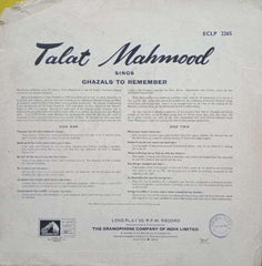 GHAZALALS TO REMEMBER TALAT MAHMOOD - ENGLISH VINYL LP