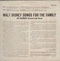 Walt Disney Songs For The Family Joe Reisman's Orchestra English Vinyl LP