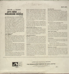 Sitar and Flute Jaya Bose Sitar Himangshu Biswas Flute - Classical Bollywood Vinyl LP